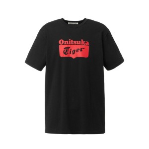 Black / Red Men's Onitsuka Tiger Logo T Shirts Online India | G2Z-3582