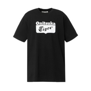 Black / White Men's Onitsuka Tiger Logo T Shirts Online India | H6F-5157