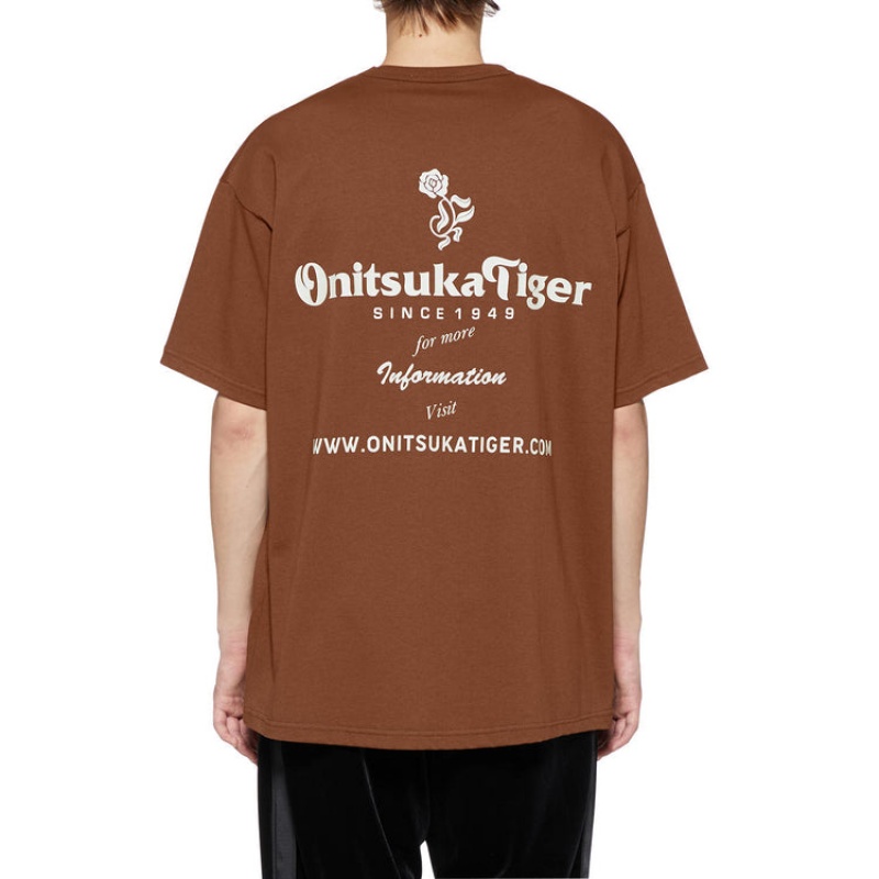 Brown Men's Onitsuka Tiger Graphic T Shirts Online India | N4I-8025