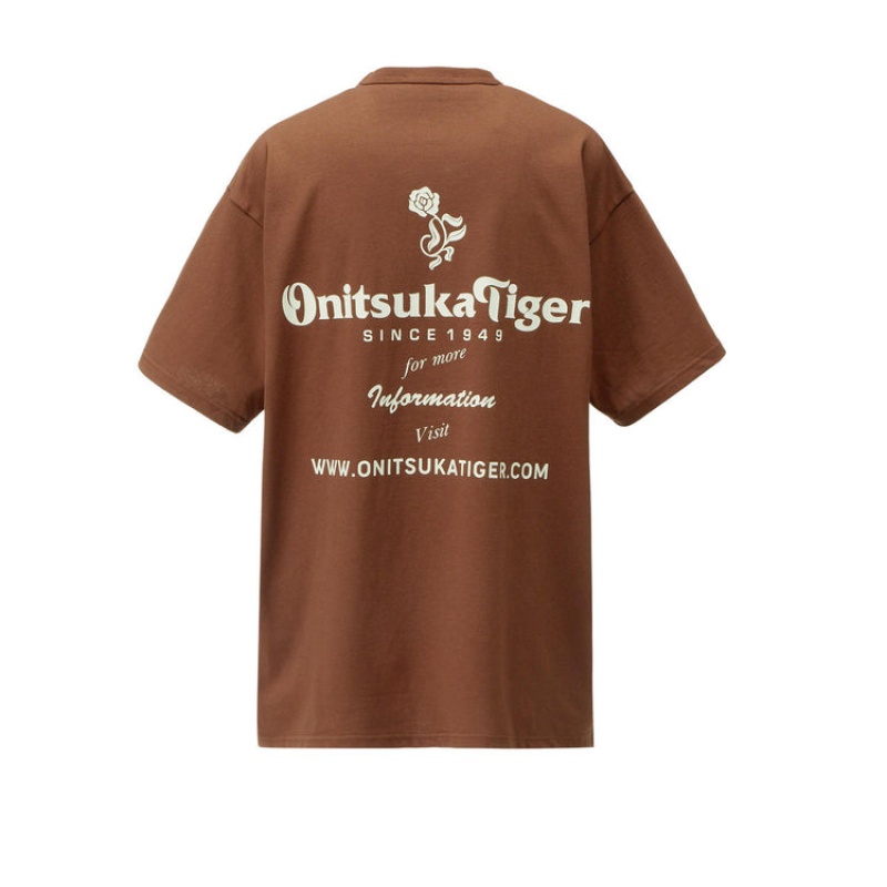 Brown Men's Onitsuka Tiger Graphic T Shirts Online India | N4I-8025