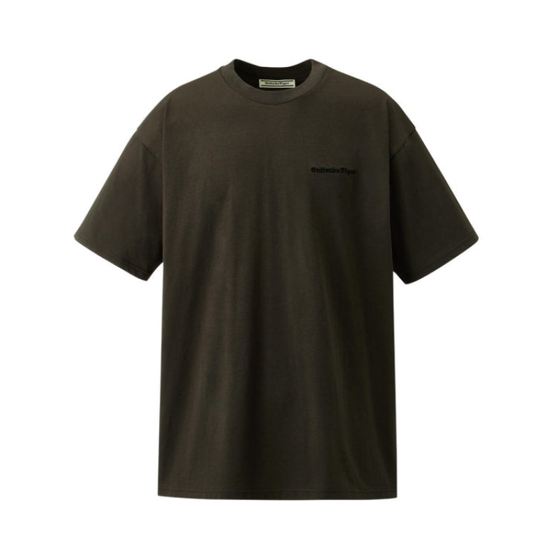 Dark Grey Men\'s Onitsuka Tiger Graphic T Shirts Online India | U8A-3519